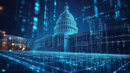 Digital Network Parliament Building, Futuristic Government, Legislation Concept