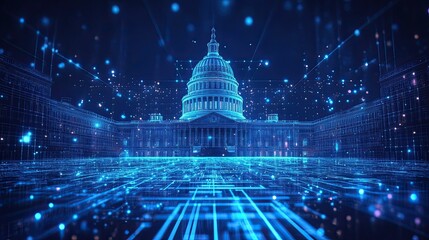 Digital Network Parliament Building, Futuristic Government, Legislation Concept