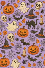 Happy Halloween Print Design Drawn in Vector