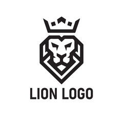lion head with crown, king lion. crown on lion head logotype vector silhouette isolated on white background