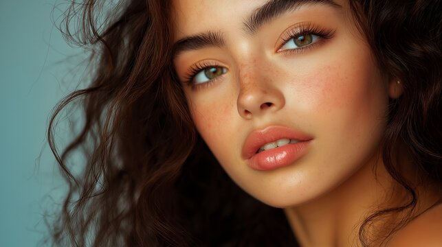 Modelo de cosm&eacute;tica hispana. La belleza de las mujeres hispanas. Sesi&oacute;n de belleza modelo hispana. Creaci&oacute;n de IA.