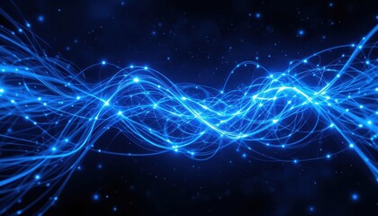 Obraz premium Dynamic blue light waves digital space abstract art virtual environment close-up energy flow