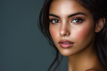 Fototapeta premium Modelo de cosmética hispana. La belleza de las mujeres hispanas. Sesión de belleza modelo hispana. Creación de IA.
