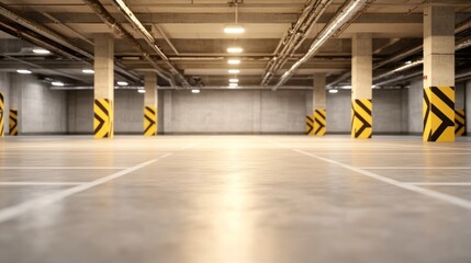 Empty parking garage interior with support columns