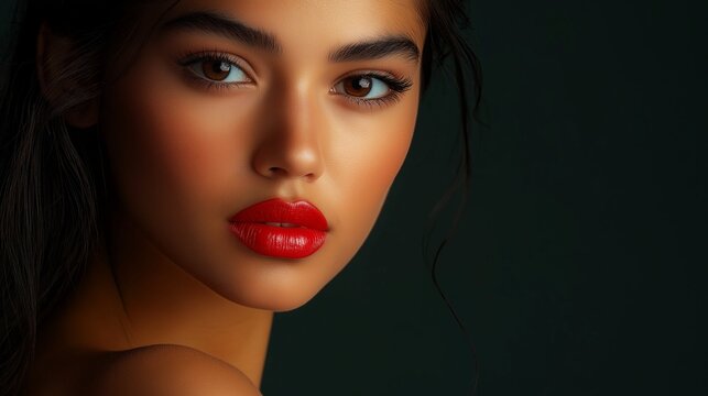 Modelo de cosm&eacute;tica hispana. La belleza de las mujeres hispanas. Sesi&oacute;n de belleza modelo hispana. Creaci&oacute;n de IA.