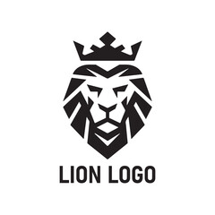 lion head with crown, king lion. crown on lion head logotype vector silhouette isolated on white background