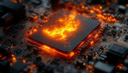 Burning CPU with Circuit Board Fire. (2)