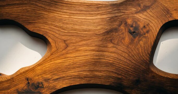 Brown-orange texture of stained oak wood cutting board featuring grain on a white backdrop, section of a hardwood wooden panel. Area for text. Rustic timber countertop surface.