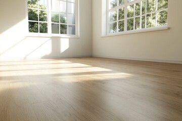 Fototapeta premium Empty room bright hardwood floor large windows