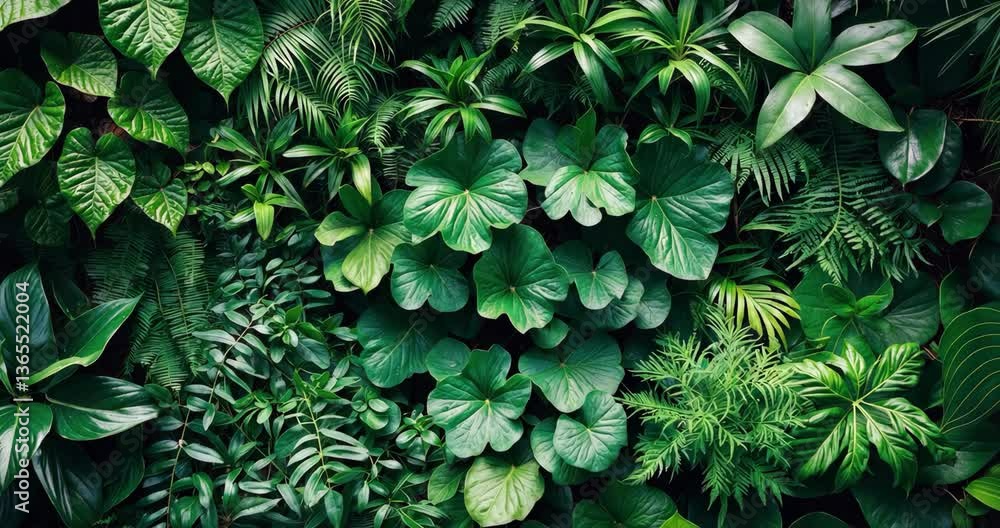 Aufkleber close-up view of a collection of green leaves texture and abstract nature background. lush foliage t