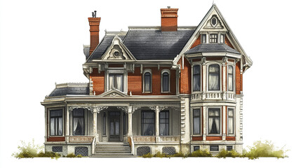 Fototapeta premium Victorian style house with ornate details and red brick exterior