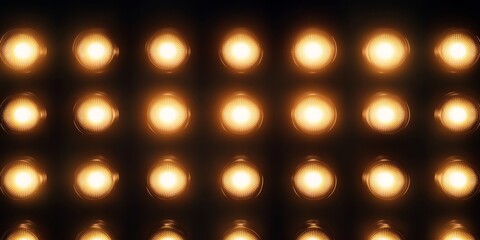 A collection of bright lights is gleaming on a wall in the darkness