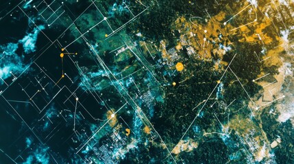 An AI powered satellite imagery analysis system, detecting changes in landscapes and predicting environmental impacts, Space tech style