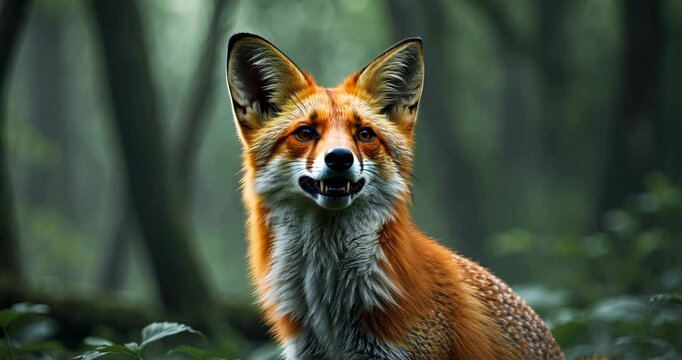 Close-up of a red fox in the woods.