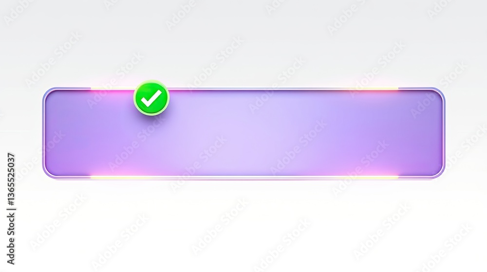 Poster a purple rectangular button with a green check mark icon