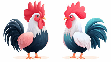 Fototapeta premium Two Roosters Digital Illustration Isolated on White