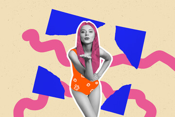 Creative artwork sketch image collage of young attractive lady model posing sexy figure wear...