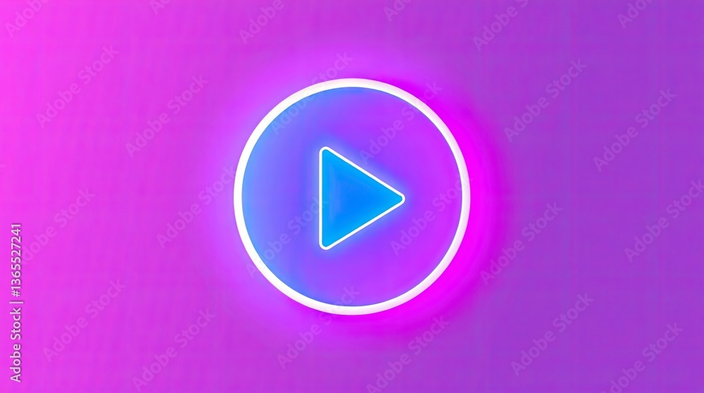 Aufkleber neon play button in a circle on colorful background