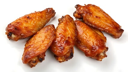 Fried and roasted chicken wings on a white plate with sauce.