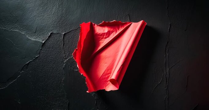 A red sheet of paper placed against a black wall.