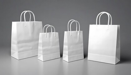 Elegant white shopping bags arrangement presenting retail brand identity