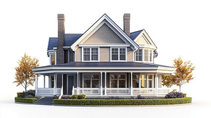 Charming two story house with wraparound porch and gabled roof