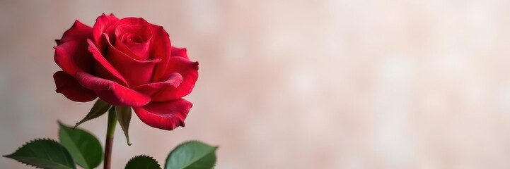 Single, long-stemmed red rose, elegant arrangement, vibrant, flower