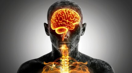 A man with light emitting brain in the center of his head