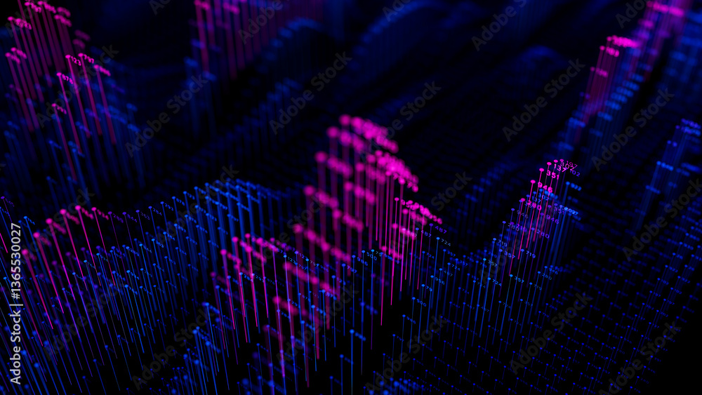Poster big data complex wave graph. quantum computing universe. cyber space of ai technology. futuristic gr