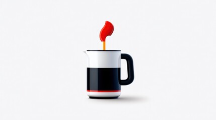Obraz premium Stylized Coffee Pot with Red Flame Against a Minimalistic Background Evoking Warmth and Creativity