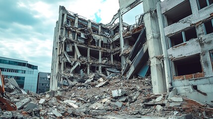 Demolition of a Multi-Story Building: Urban Renewal and Destruction