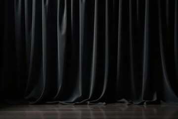 Deep black velvet curtain backdrop, dramatic folds , setting-background, folds