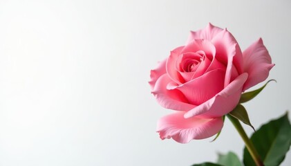 Fototapeta premium Delicate rose, flawless detail, pure white backdrop , pink, high resolution