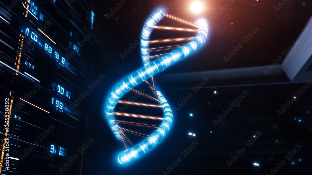 Poster exploring the future of genomic research through advanced technology and ai