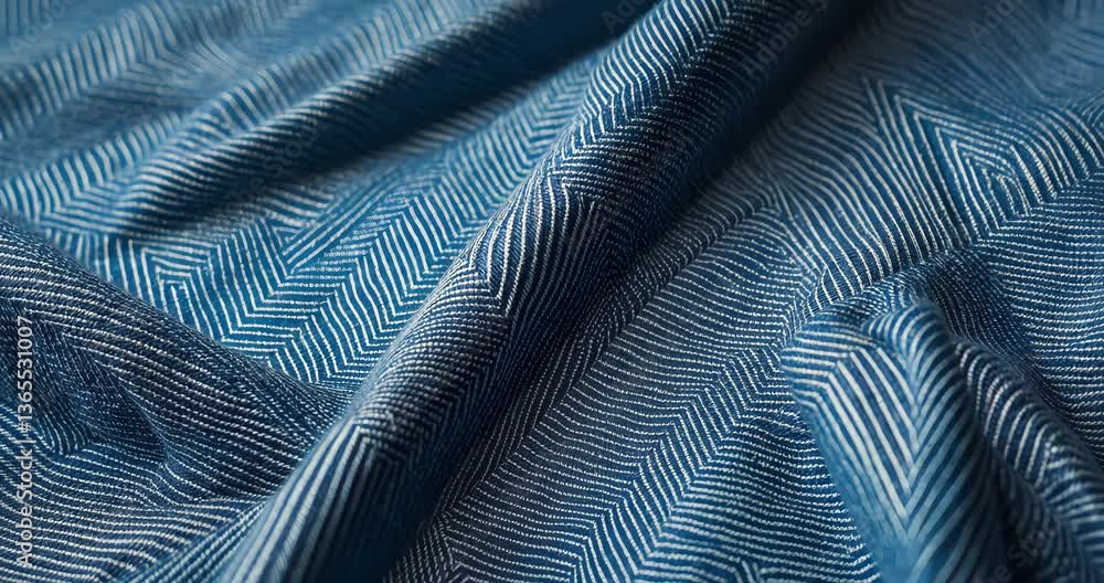 Poster multicoloured linen weave fabric texture in blue twill with a herringbone pattern.