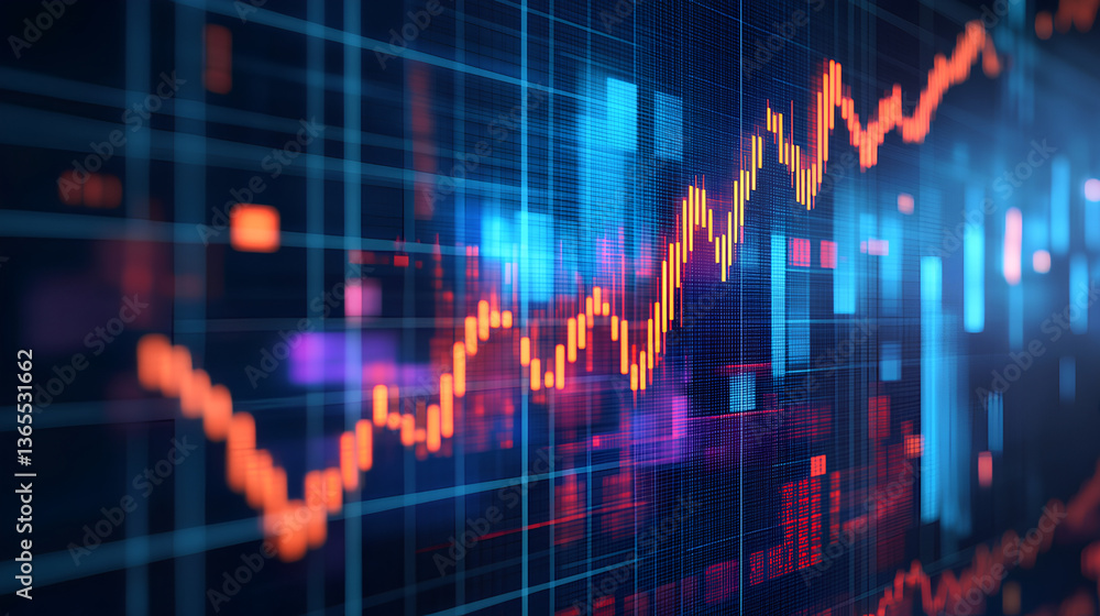 Aufkleber finance stock growth chart investment graph on 3d diagram background with up arrow digital display a