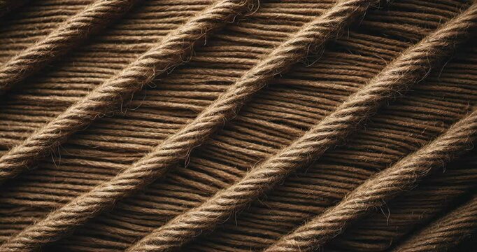 Brown handwoven matting tweed fabric texture. Closeup horizontal section.