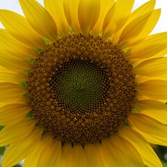 there is a large yellow sunflower with a green center