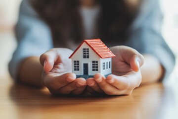 A person holding a miniature house model in their hands, symbolizing home ownership and dreams