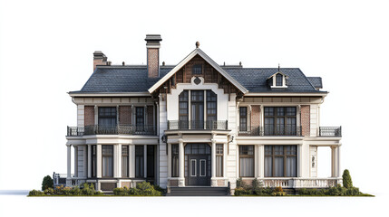Fototapeta premium Elegant Victorian style house with ornate details and large windows