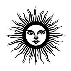 sun face black and white vector illustration