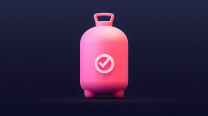 Obraz premium Pink 3D Render of a Gas Cylinder with Safety Check Mark on Dark Background