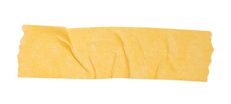 Blank crumpled yellow sticker dented paper note paper with transparent background, providing copy space for text or design elements