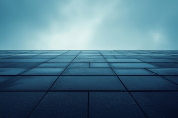 Minimalistic architectural exterior with glass surface and modern blue tint