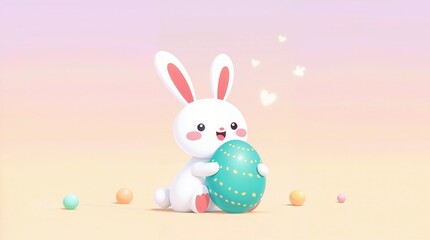 Obraz premium Cute Bunny Holding a Decorated Easter Egg in Soft Pastels