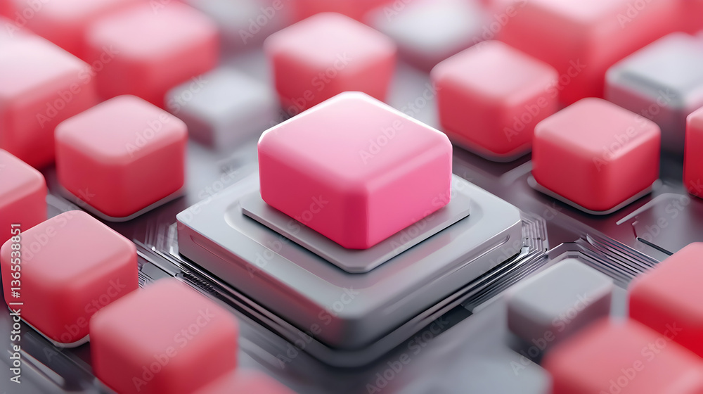 Poster pink and grey qubit quantum computer microchip