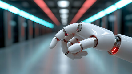 Robotic Hand Interacting with Security Interface in a Futuristic Data Center