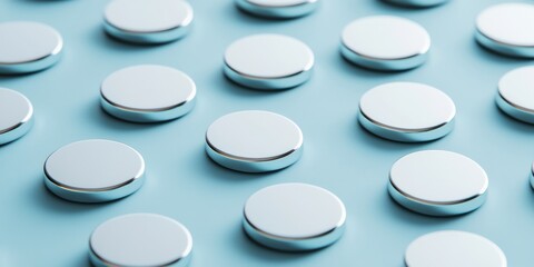 Symmetrical Arrangement of Small Disc Magnets on a Blue Background