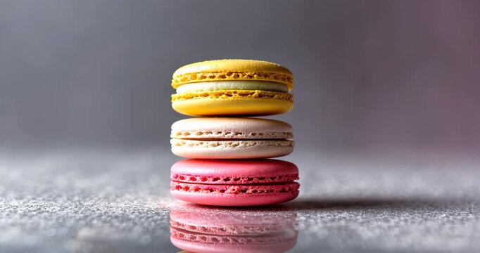 Colorful macaroons arranged on a gradient backdrop.