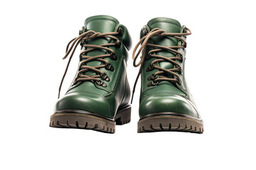 Classic hunter green leather boots with rugged soles and sturdy laces, placed against a clean white background